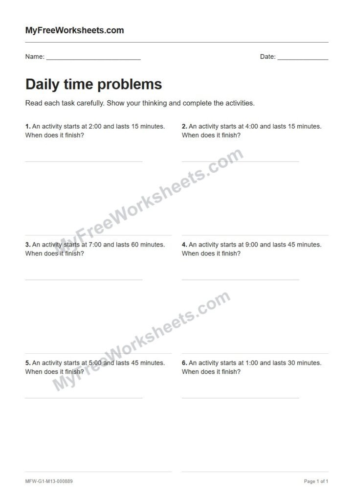 Daily time problems worksheet preview