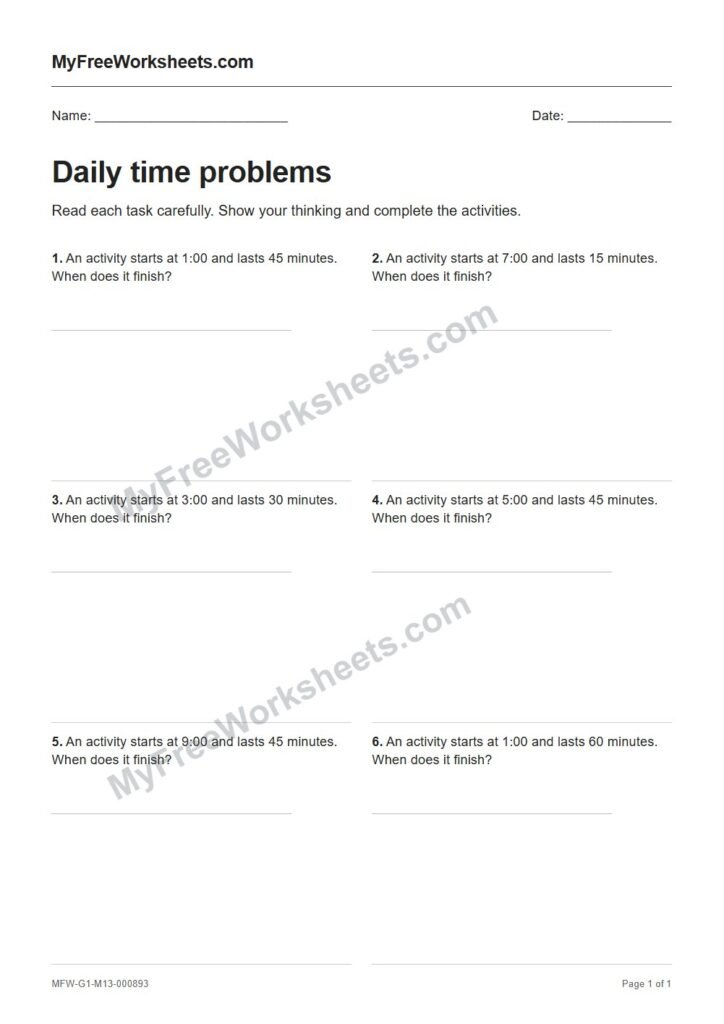 Daily time problems worksheet preview