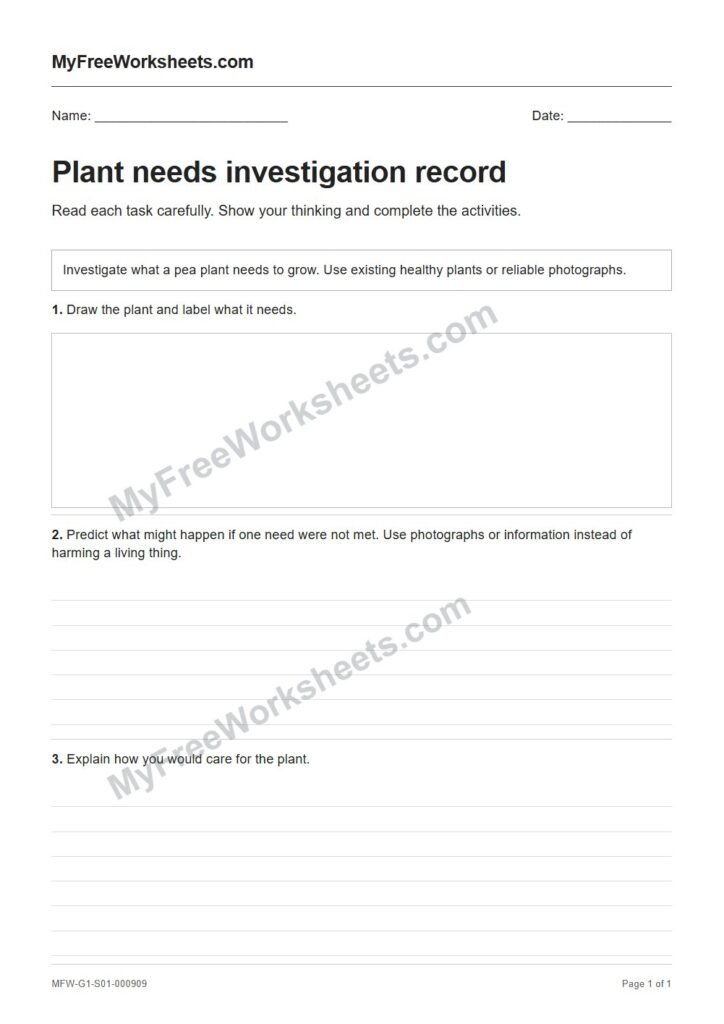 Plant needs investigation record worksheet preview