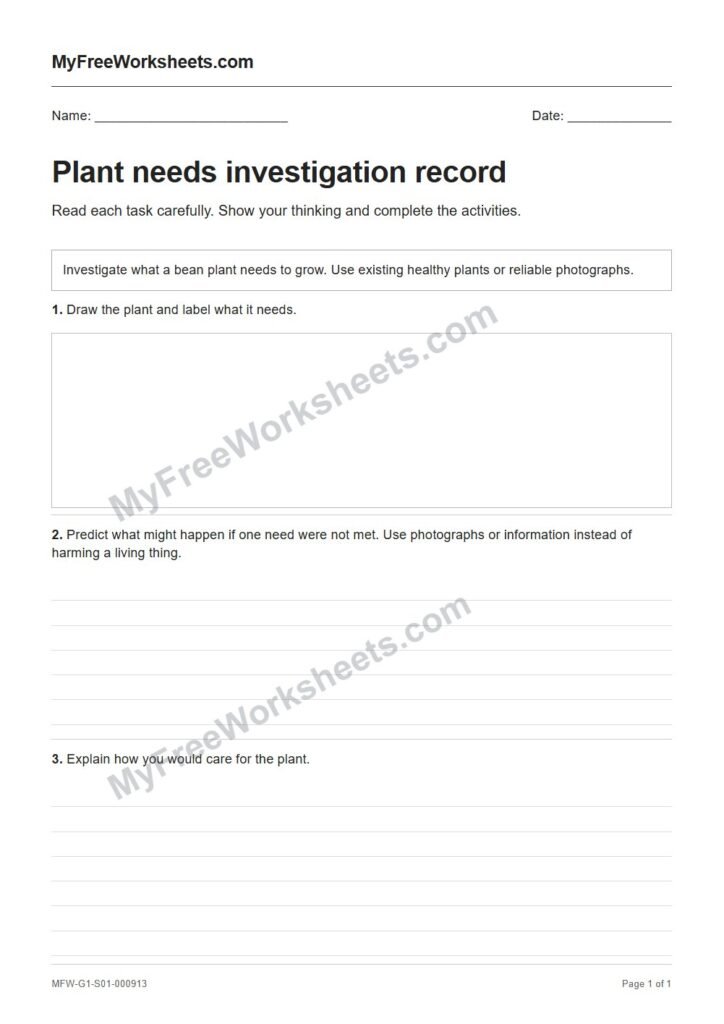 Plant needs investigation record worksheet preview