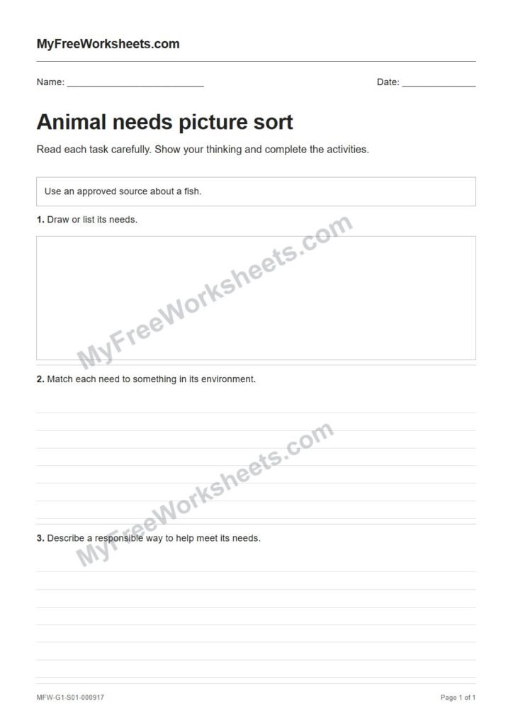Animal needs picture sort worksheet preview