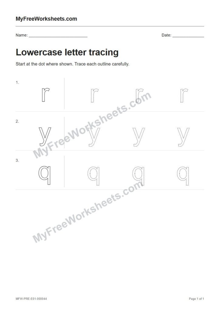 Lowercase letter tracing worksheet preview