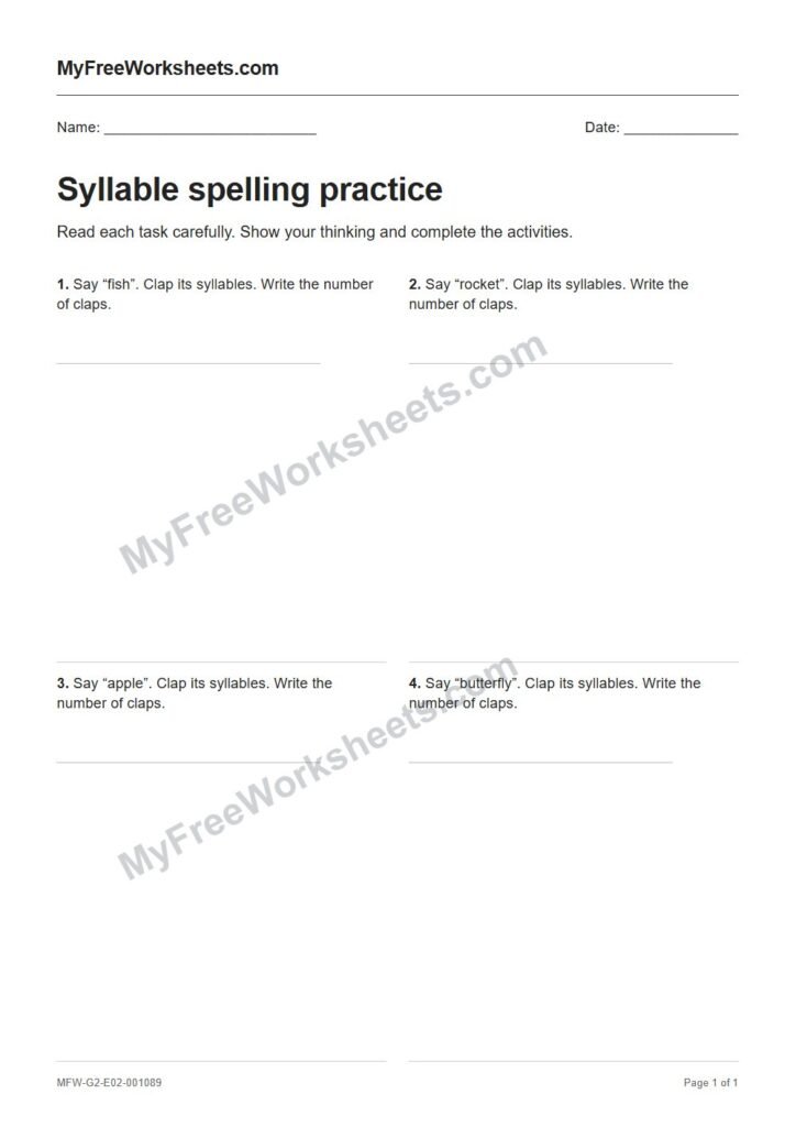 Syllable spelling practice worksheet preview