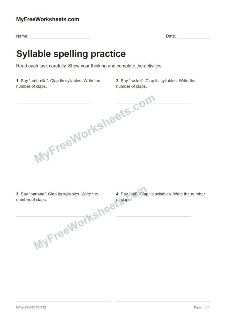 Syllable spelling practice worksheet preview