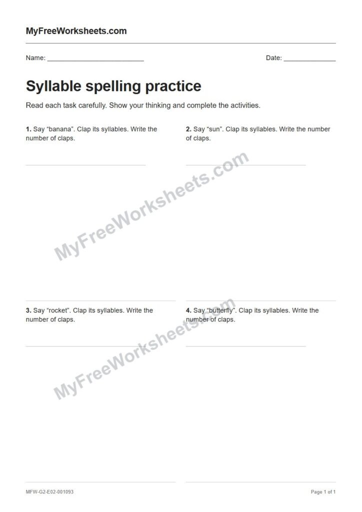 Syllable spelling practice worksheet preview