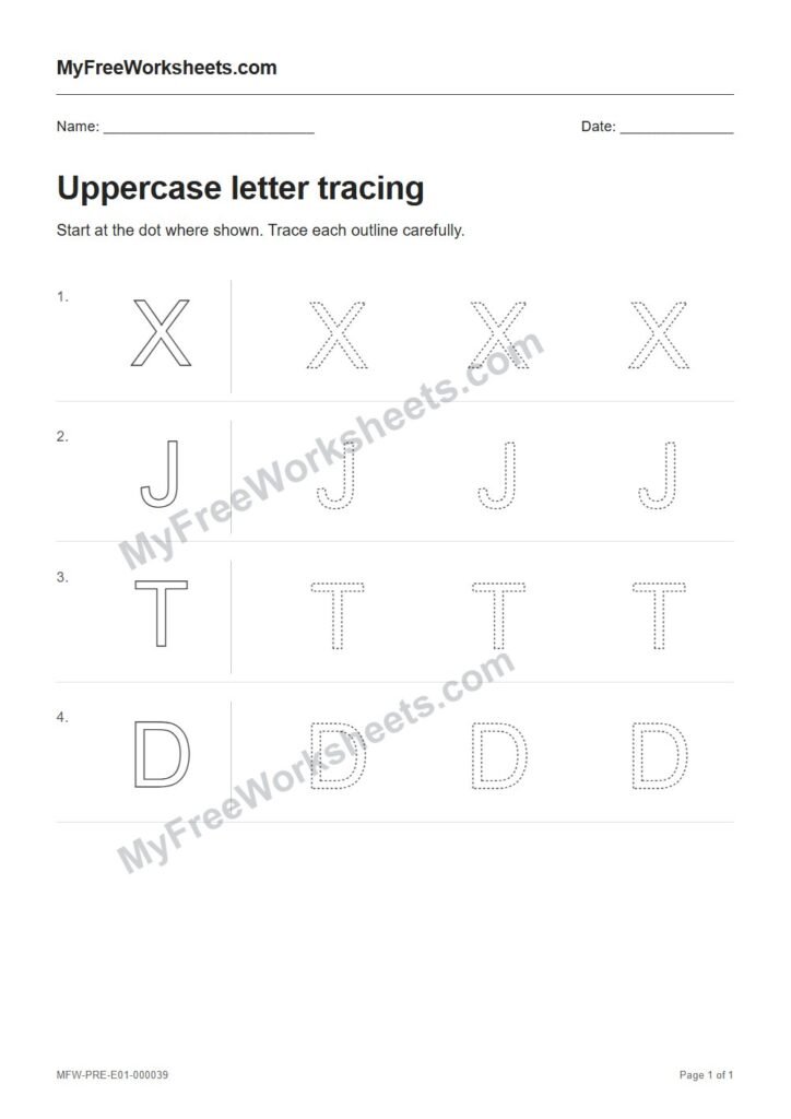 Uppercase letter tracing worksheet preview