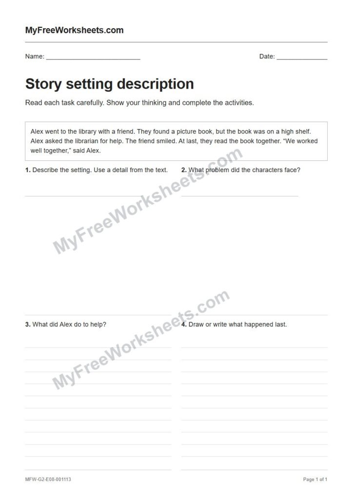 Story setting description worksheet preview