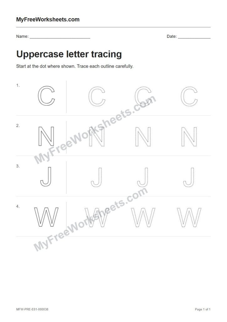 Uppercase letter tracing worksheet preview