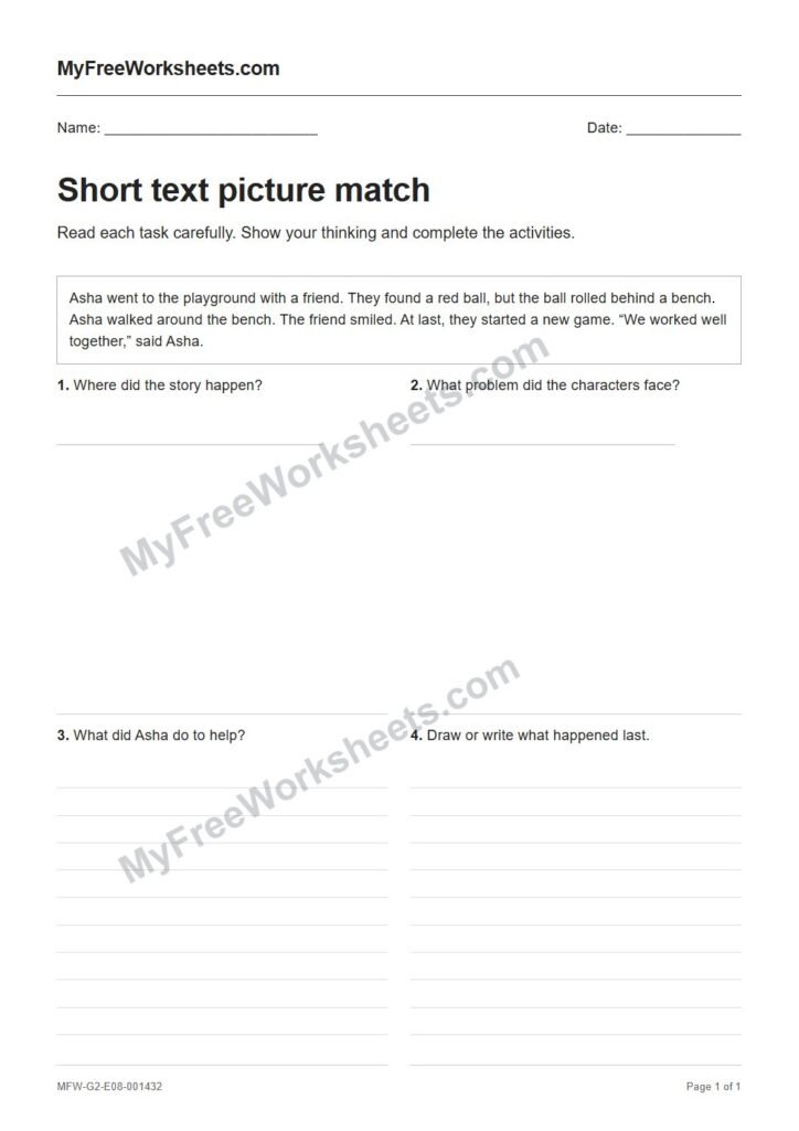 Short text picture match worksheet preview
