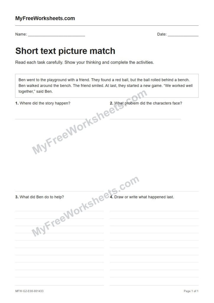 Short text picture match worksheet preview