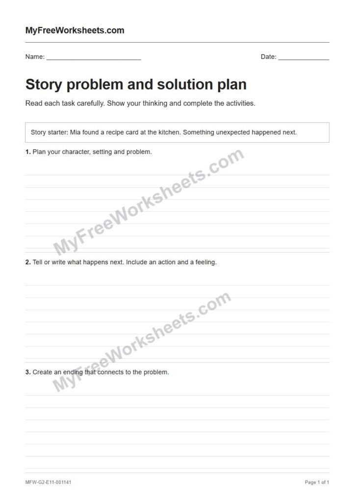 Story problem and solution plan worksheet preview