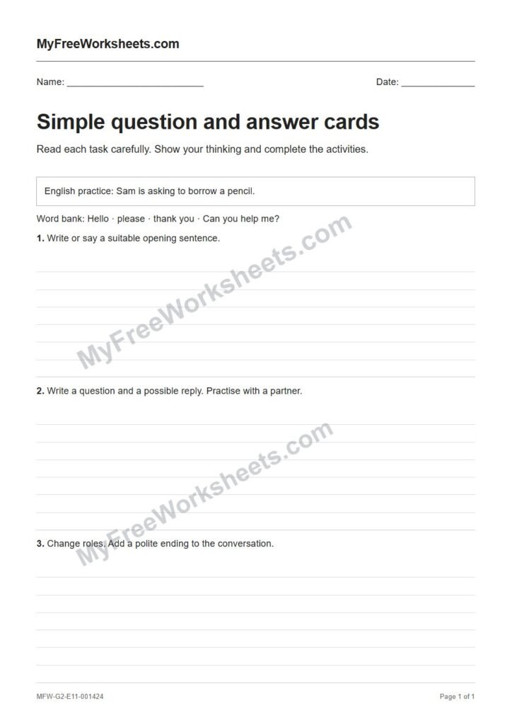 Simple question and answer cards worksheet preview