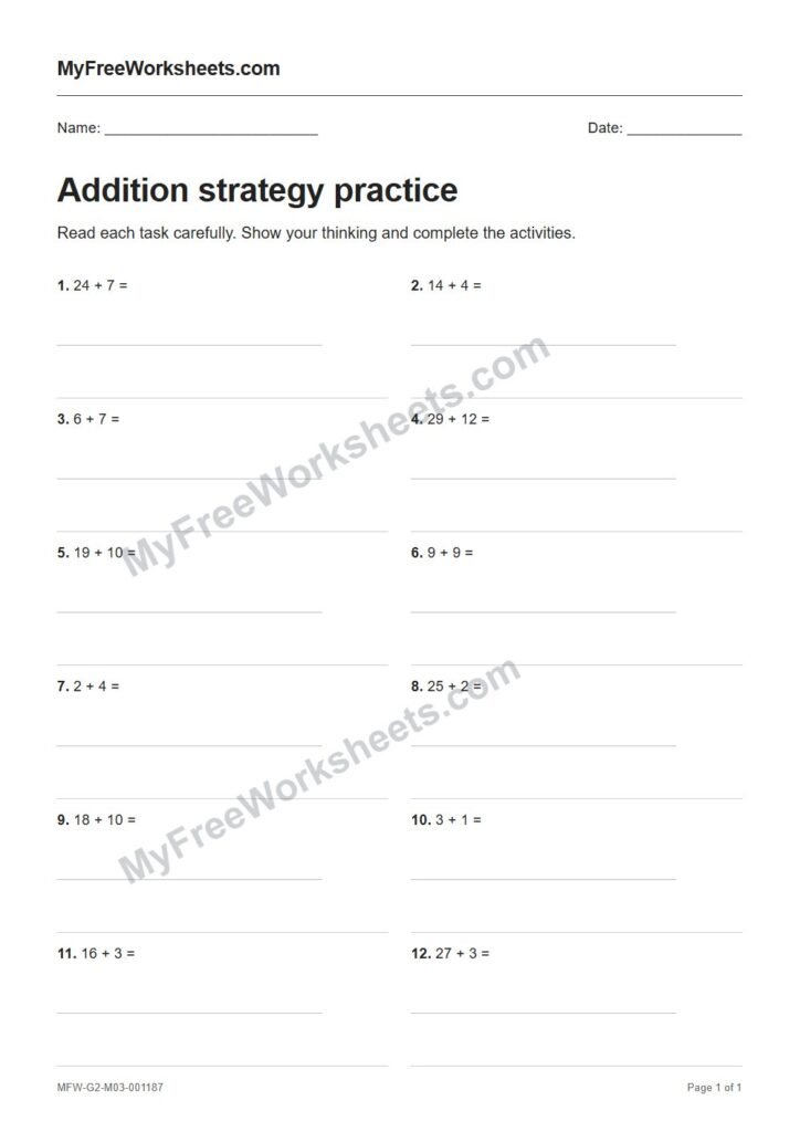 Addition strategy practice worksheet preview
