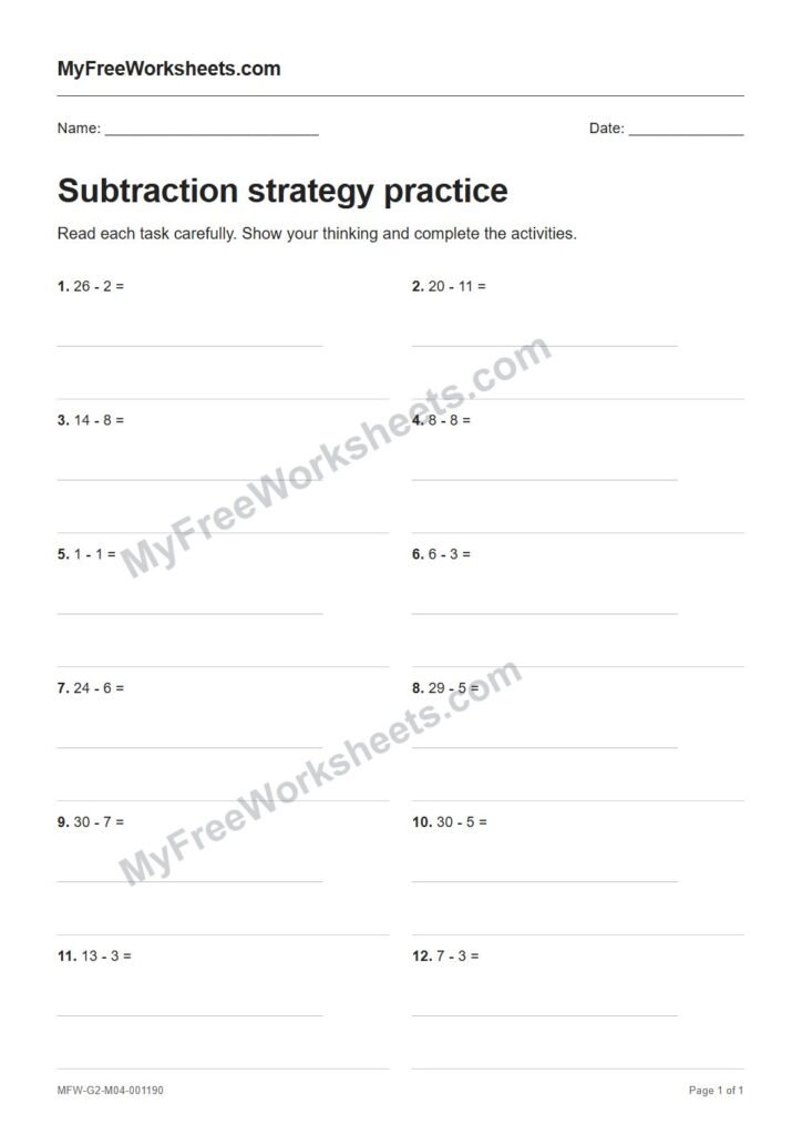 Subtraction strategy practice worksheet preview