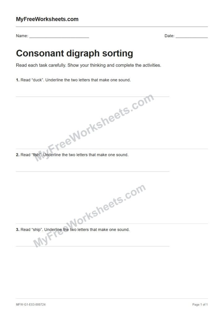 Consonant digraph sorting worksheet preview