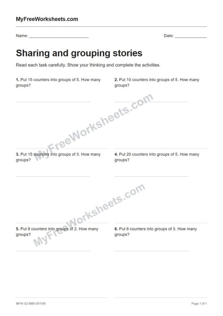 Sharing and grouping stories worksheet preview