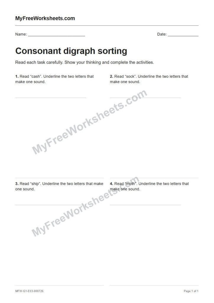 Consonant digraph sorting worksheet preview