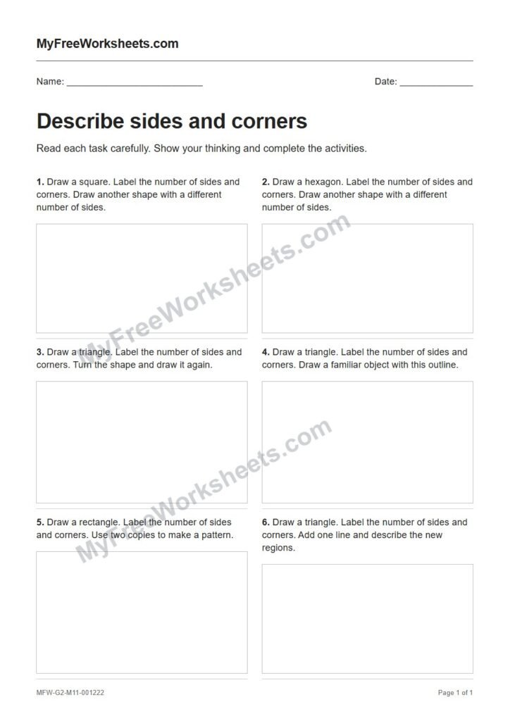 Describe sides and corners worksheet preview
