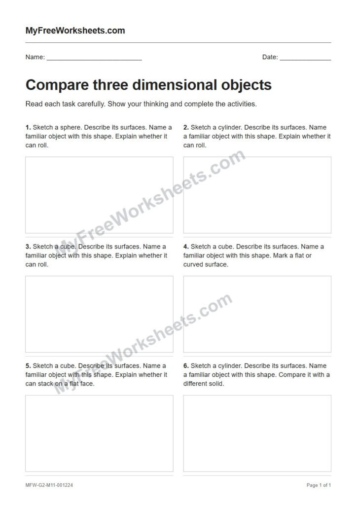 Compare three dimensional objects worksheet preview