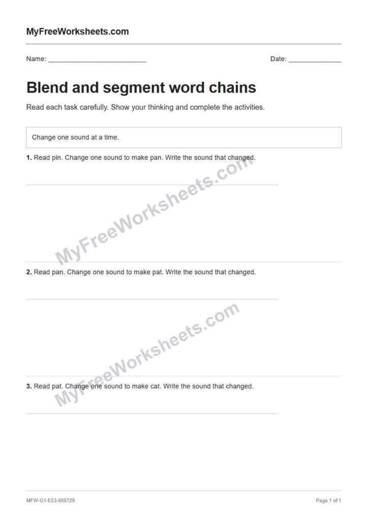 Blend and segment word chains worksheet preview