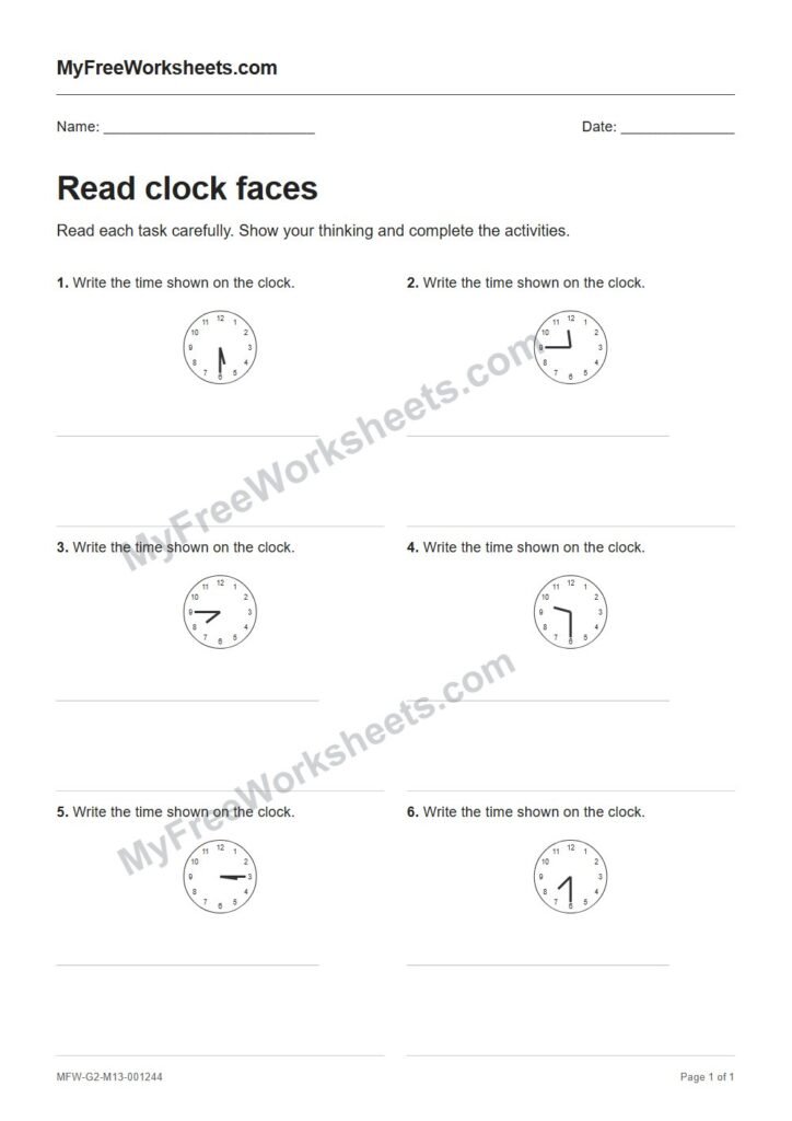 Read clock faces worksheet preview