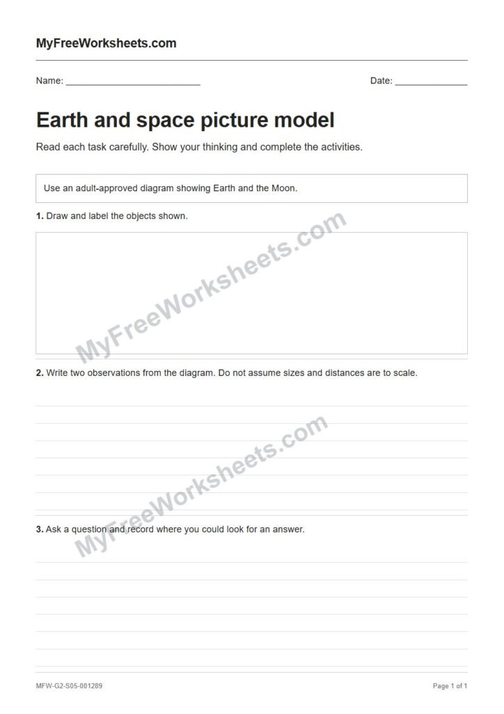 Earth and space picture model worksheet preview