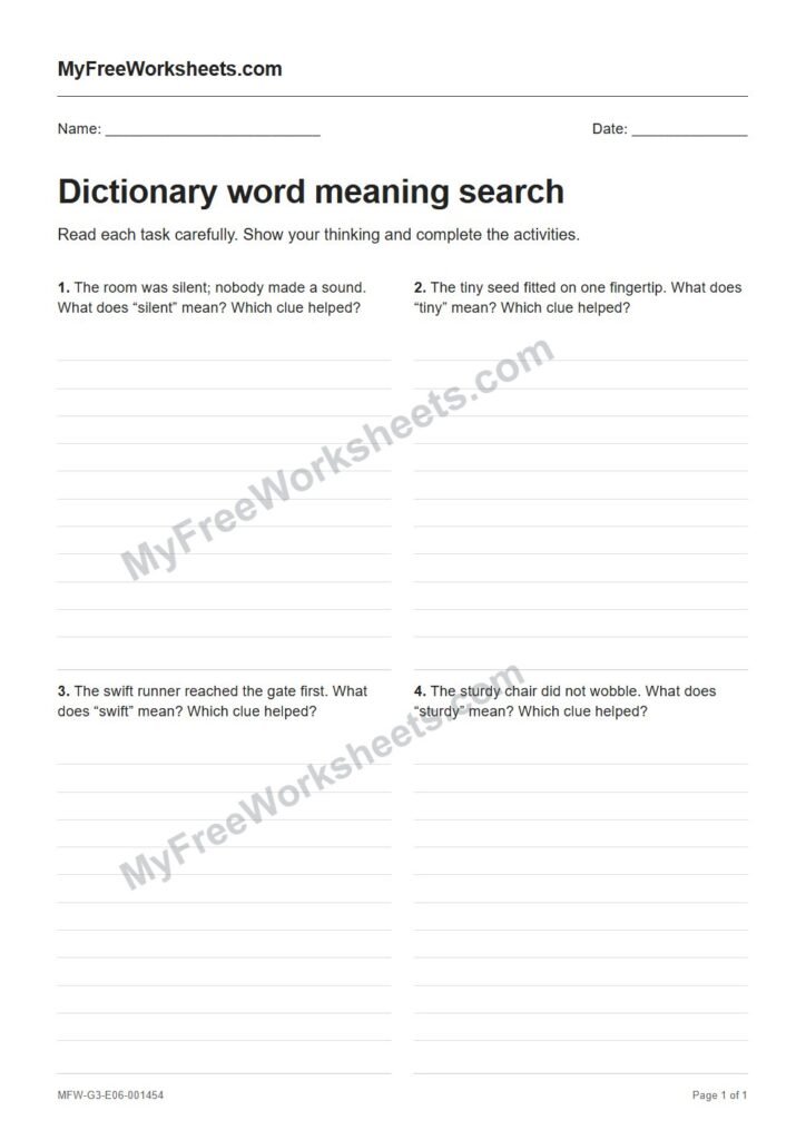 Dictionary word meaning search worksheet preview