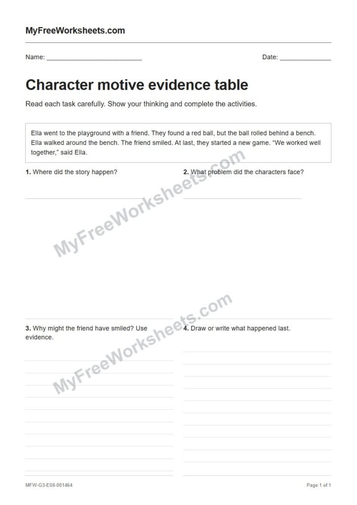 Character motive evidence table worksheet preview