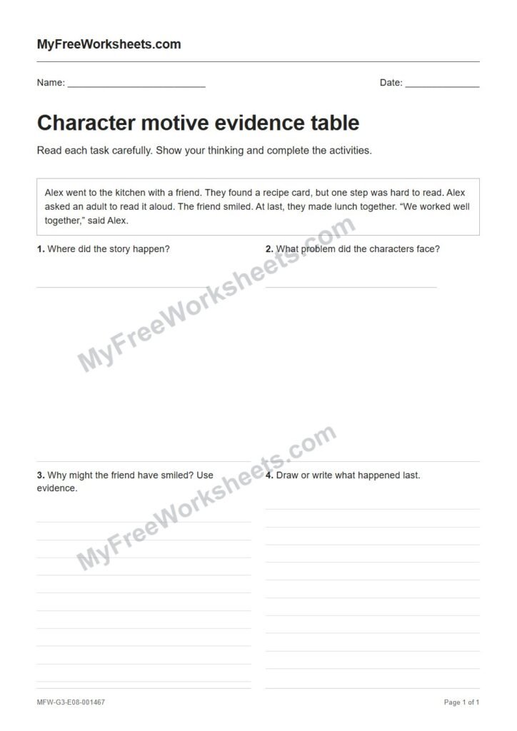 Character motive evidence table worksheet preview