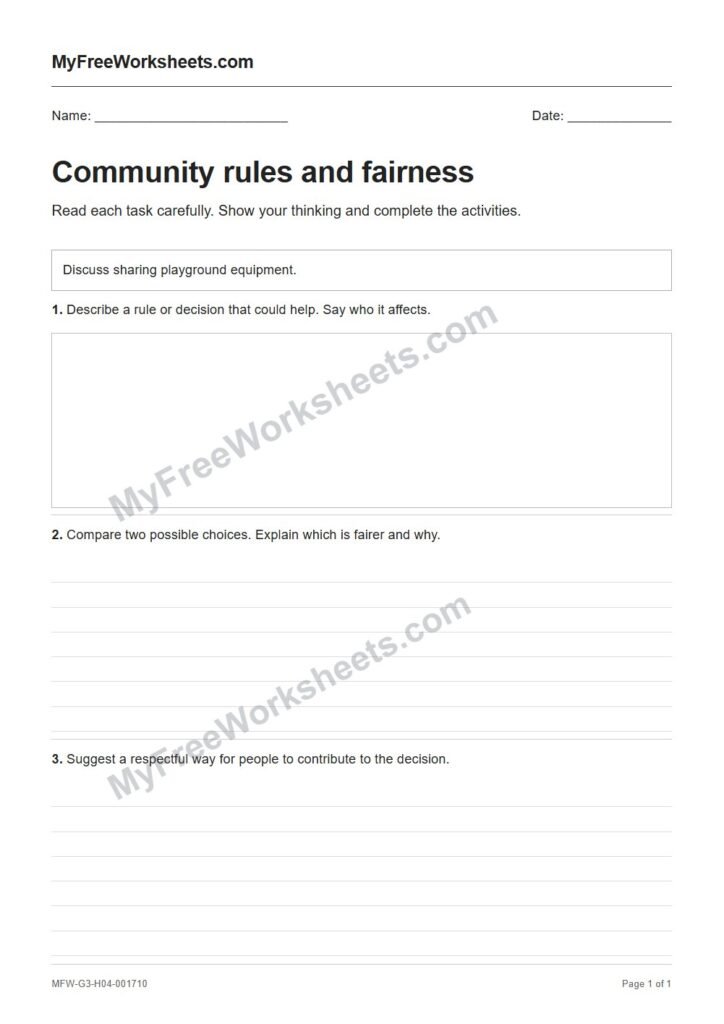 Community rules and fairness worksheet preview