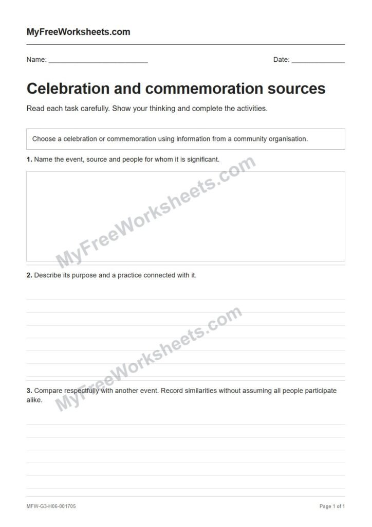 Celebration and commemoration sources worksheet preview