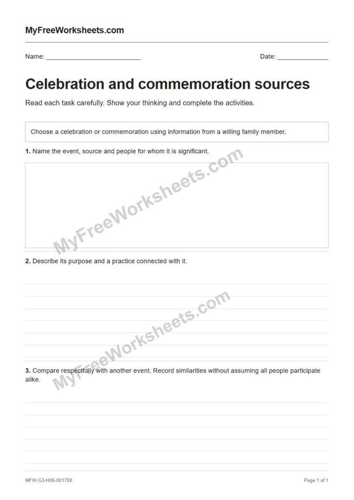 Celebration and commemoration sources worksheet preview