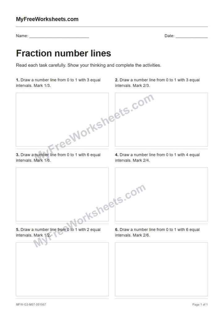 Fraction number lines worksheet preview