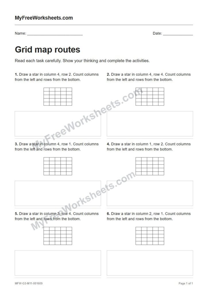 Grid map routes worksheet preview