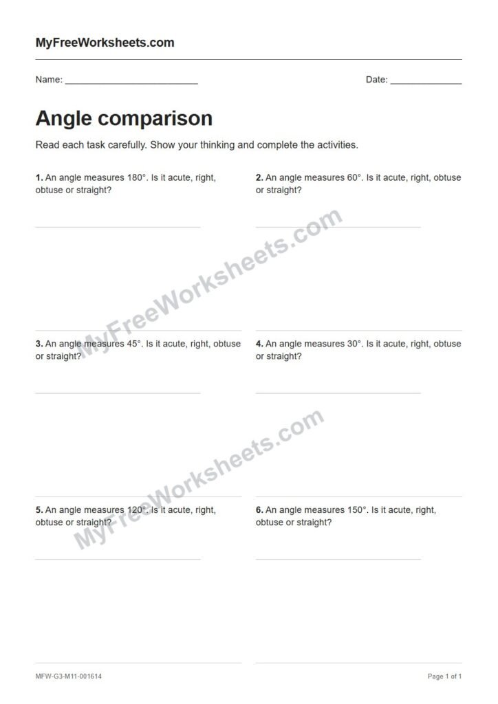Angle comparison worksheet preview