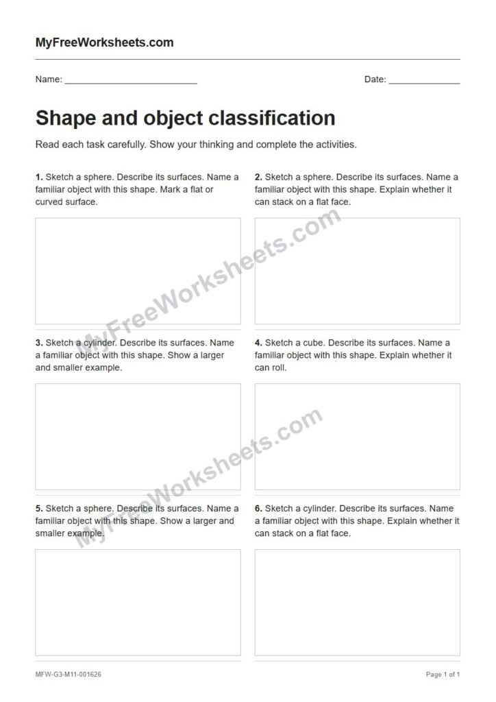 Shape and object classification worksheet preview