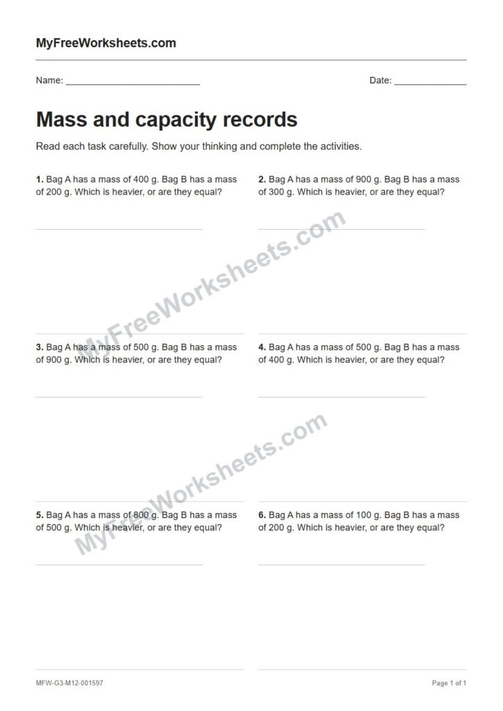 Mass and capacity records worksheet preview