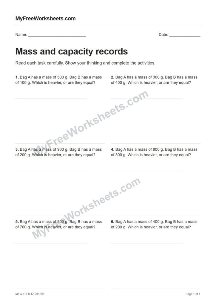 Mass and capacity records worksheet preview