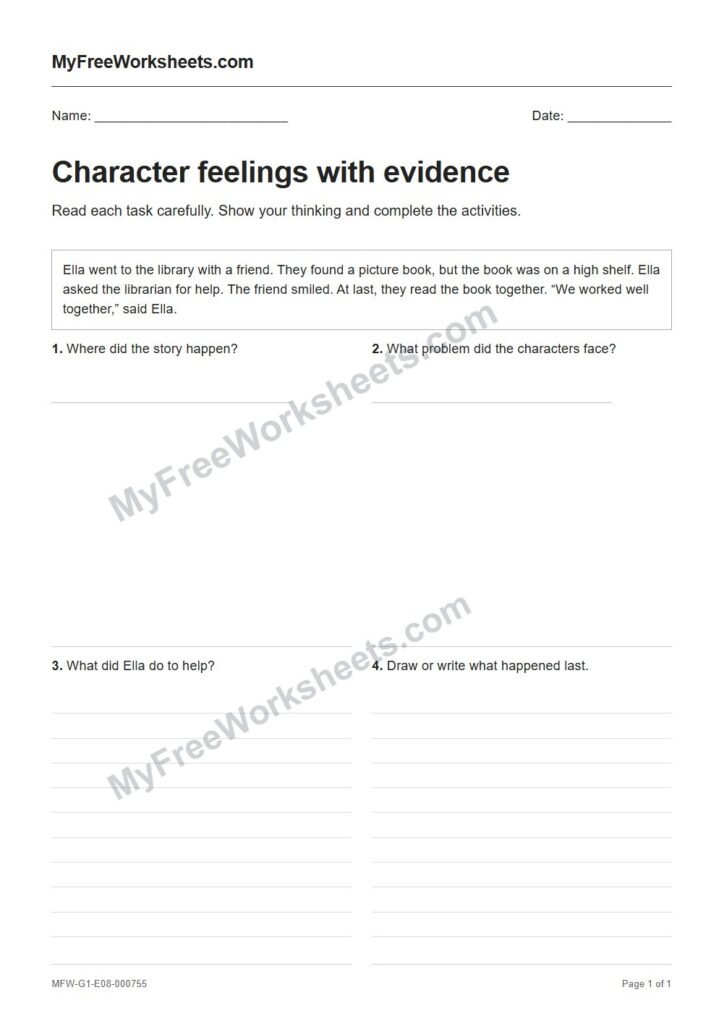 Character feelings with evidence worksheet preview