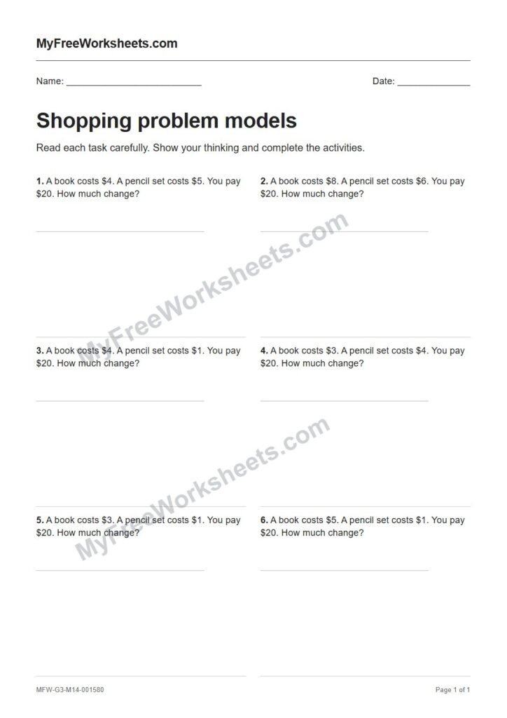 Shopping problem models worksheet preview