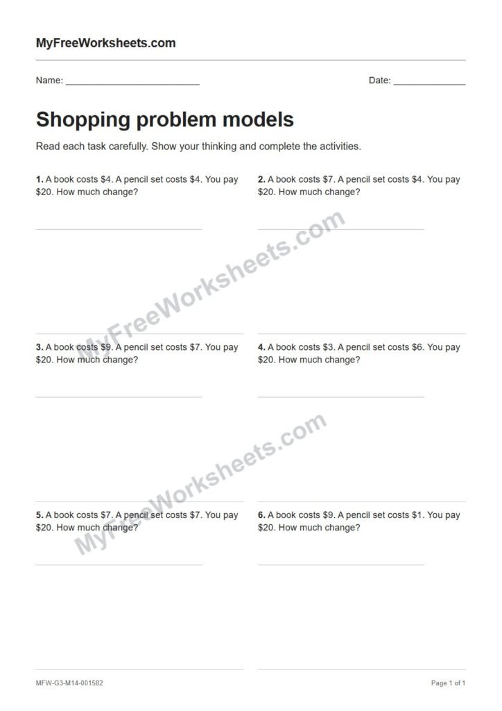Shopping problem models worksheet preview
