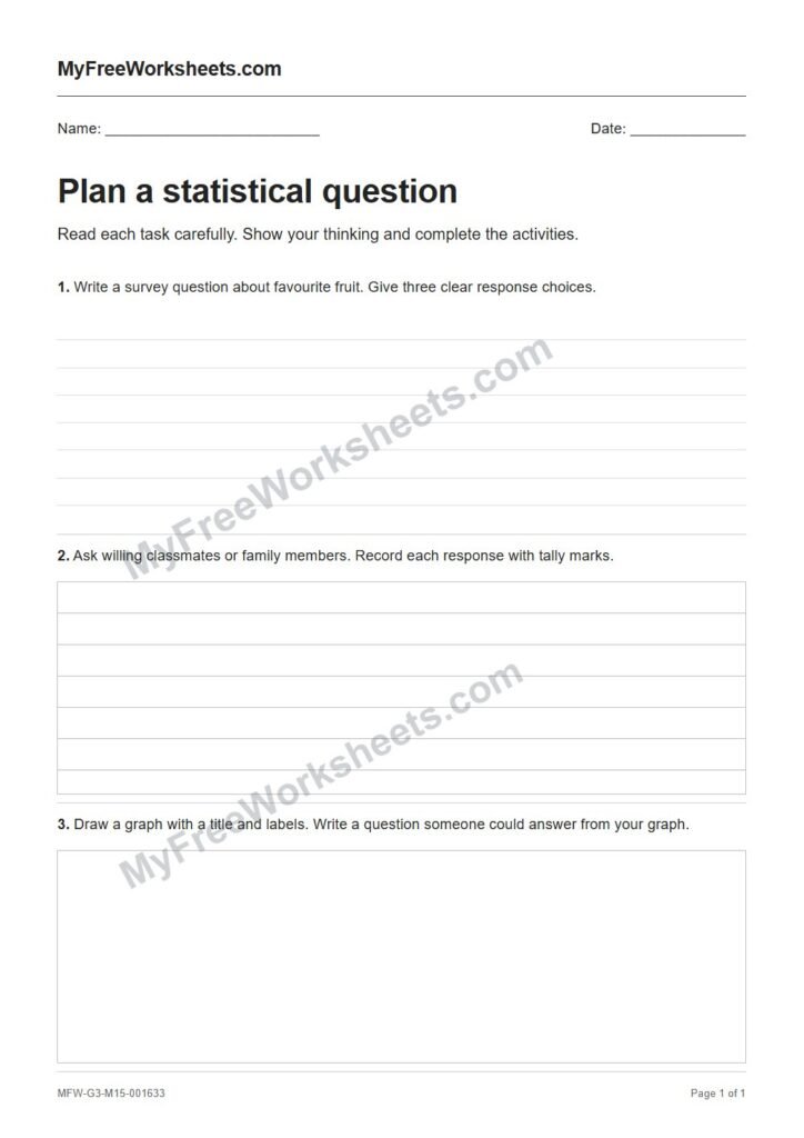 Plan a statistical question worksheet preview