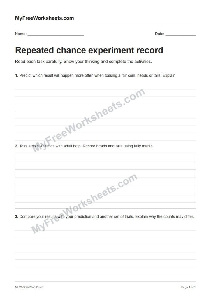 Repeated chance experiment record worksheet preview