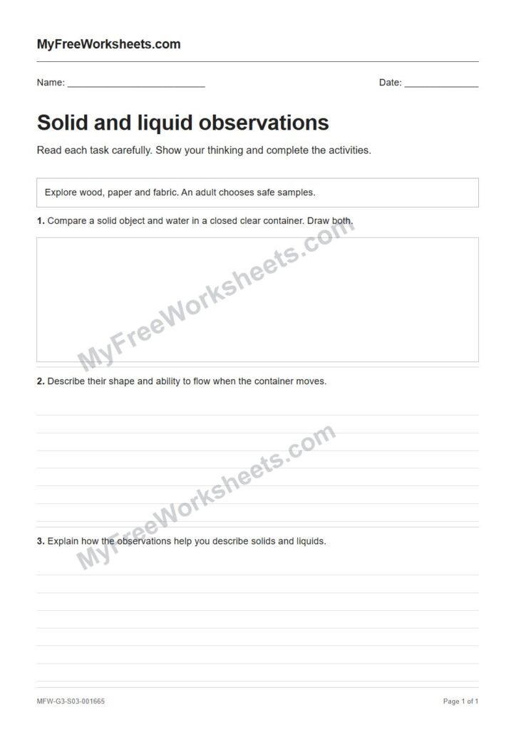 Solid and liquid observations worksheet preview
