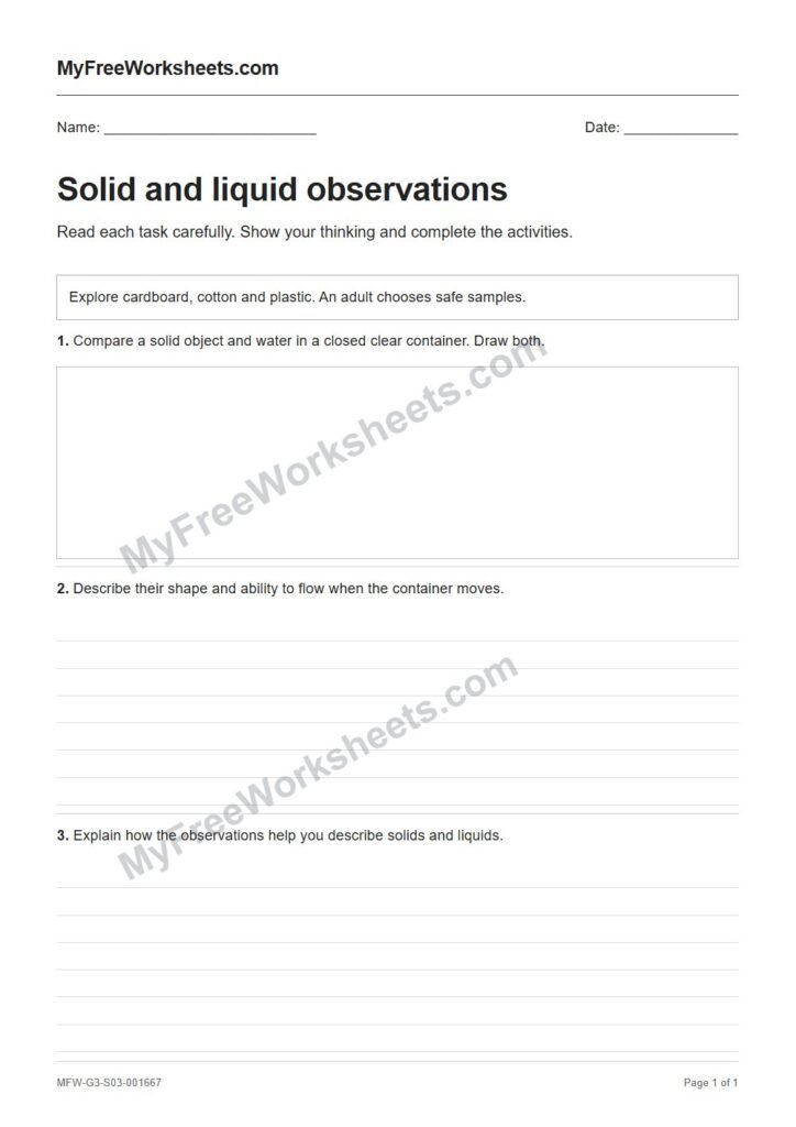 Solid and liquid observations worksheet preview