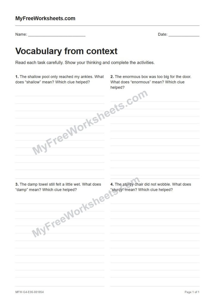 Vocabulary from context worksheet preview
