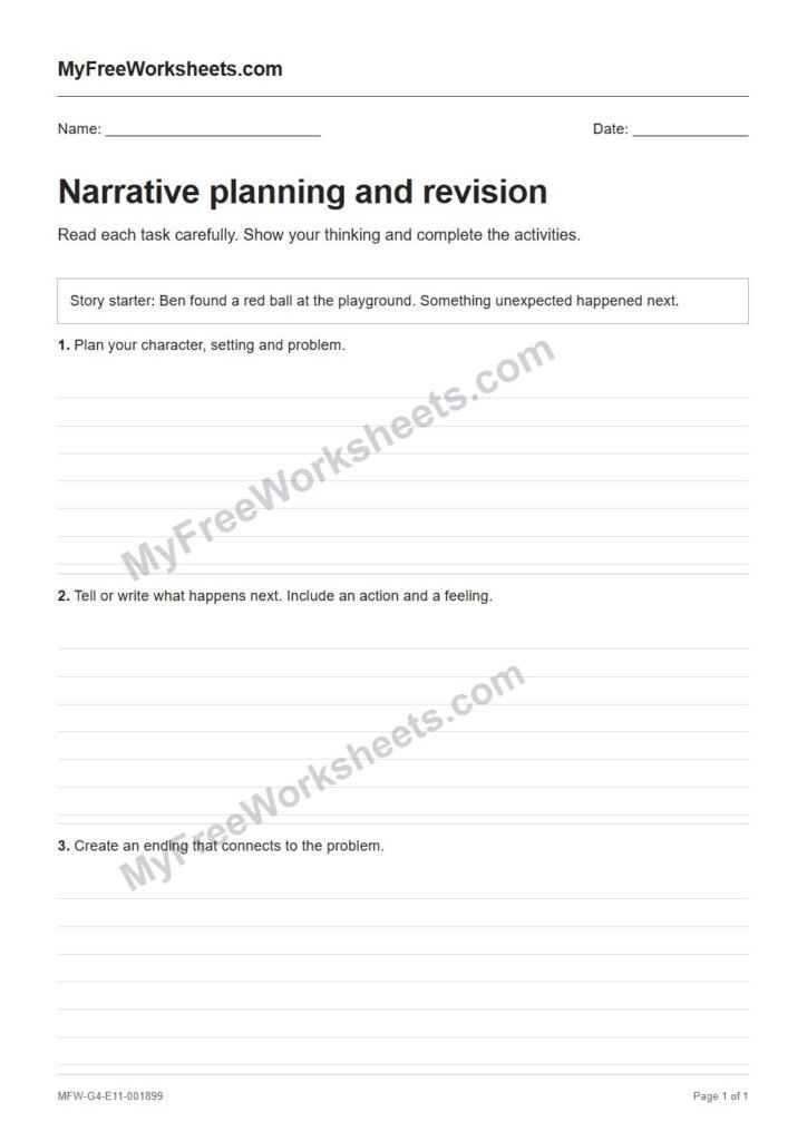 Narrative planning and revision worksheet preview