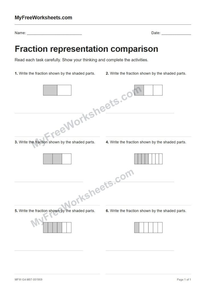Fraction representation comparison worksheet preview