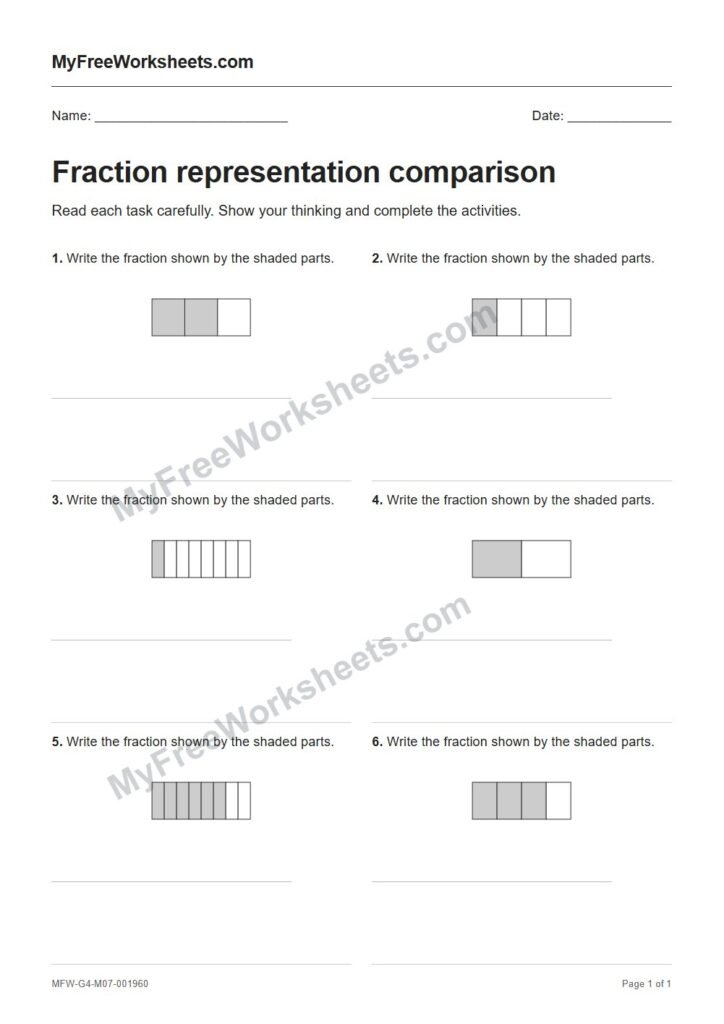 Fraction representation comparison worksheet preview