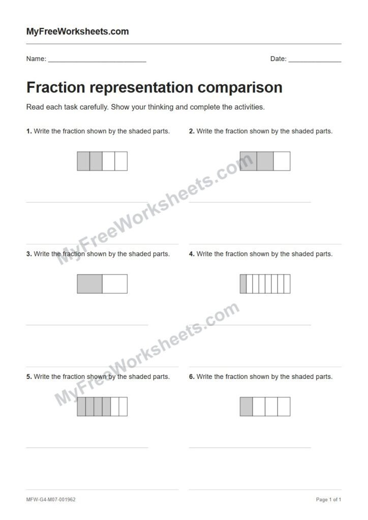 Fraction representation comparison worksheet preview